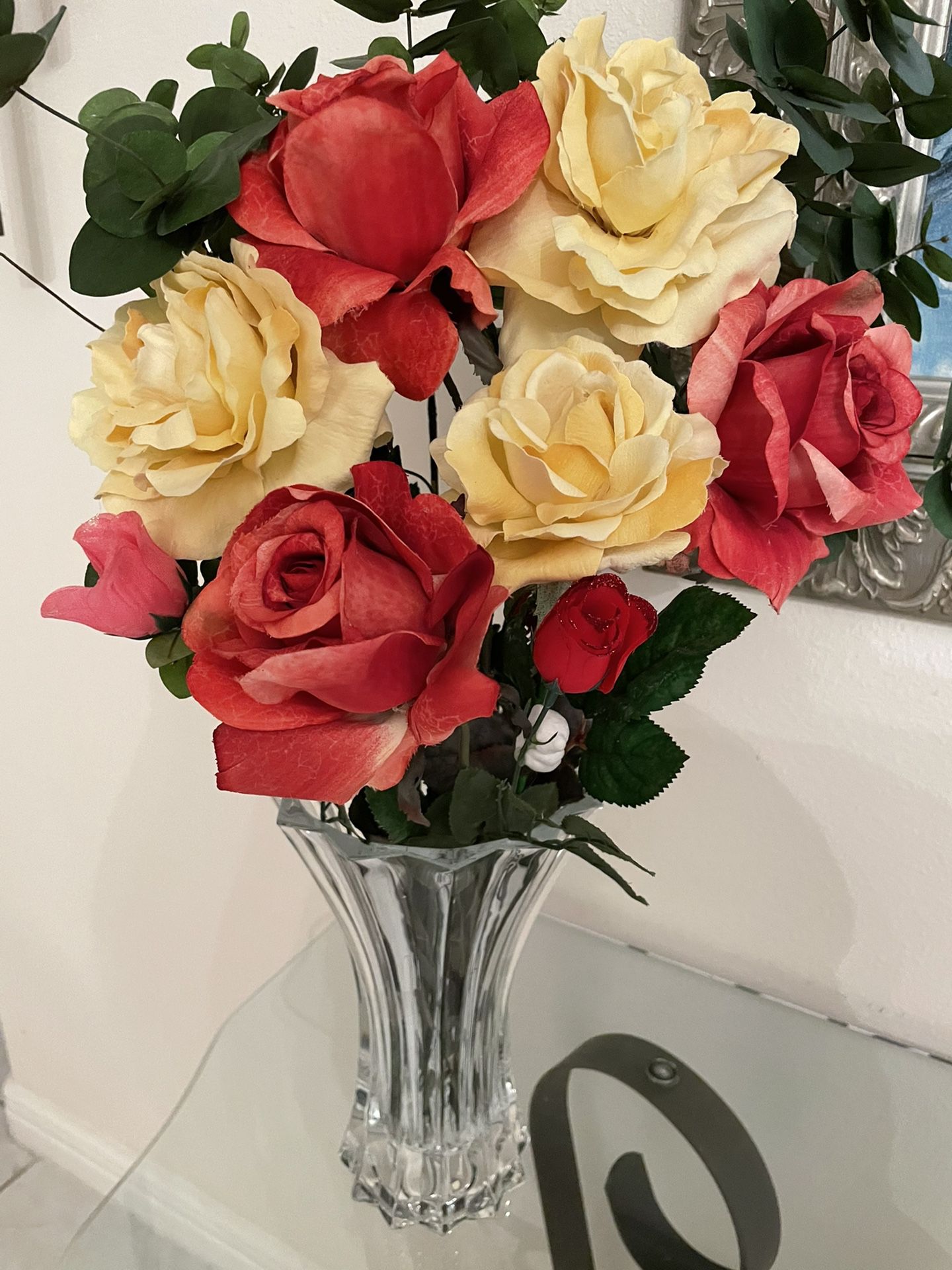 Vase w/ artificial roses