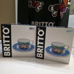 Britto Romero Bone China Espresso Cup,Saucer, and Tea Pot "Deeply In Love"