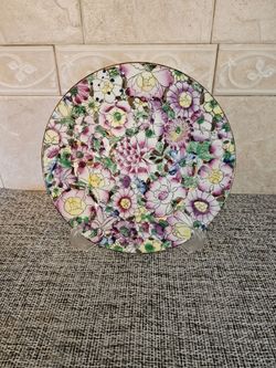 Vintage Chinese Millefiori "Thousand Flowers" 10" Plate - Qianlong Mark