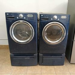 SET WASHER AND DRYER LG BLUE PEDESTALS 🆓️FREE DELIVERY 🆓️ STACKABLE-SIDE BY SIDE 