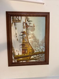 Painting with horses on a winter day