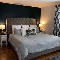 Gray Fabric Queen Upholstered Bed | Bedroom 🌟 Brand New 👍 Delivery Available ✅