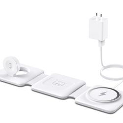 Charging Station for Mag Safe Apple - 3 in 1 Magnetic Foldable Wireless Charger Pad - Travel Charging Mat for iPhone 15 14 13 12 Pro Max Plus Watch & 