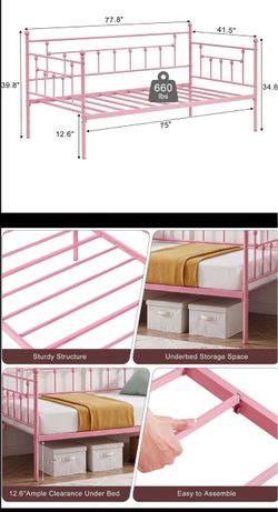 Pink Metal Twin Daybed Frame