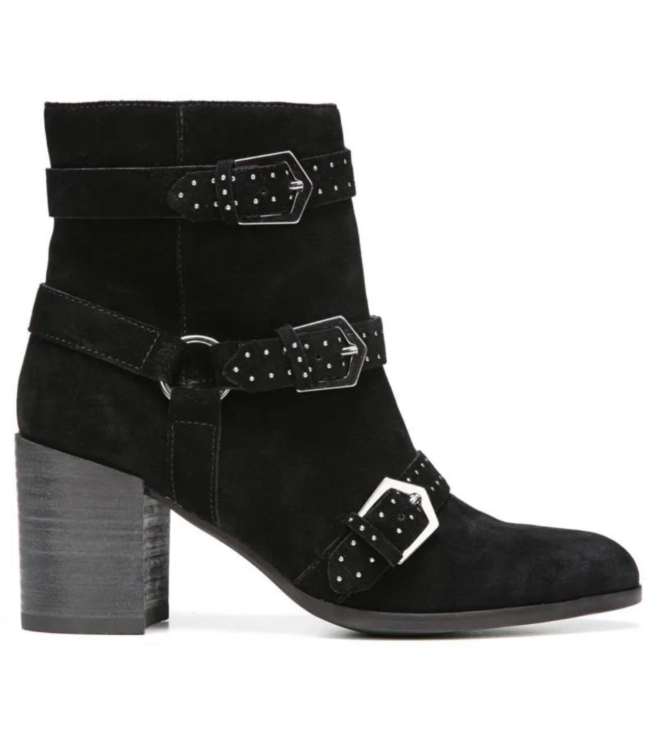 Fergie Blair Womens Boho Black Suede Silver Studded Buckle Ankle Boots Size 8 Brand new in the box