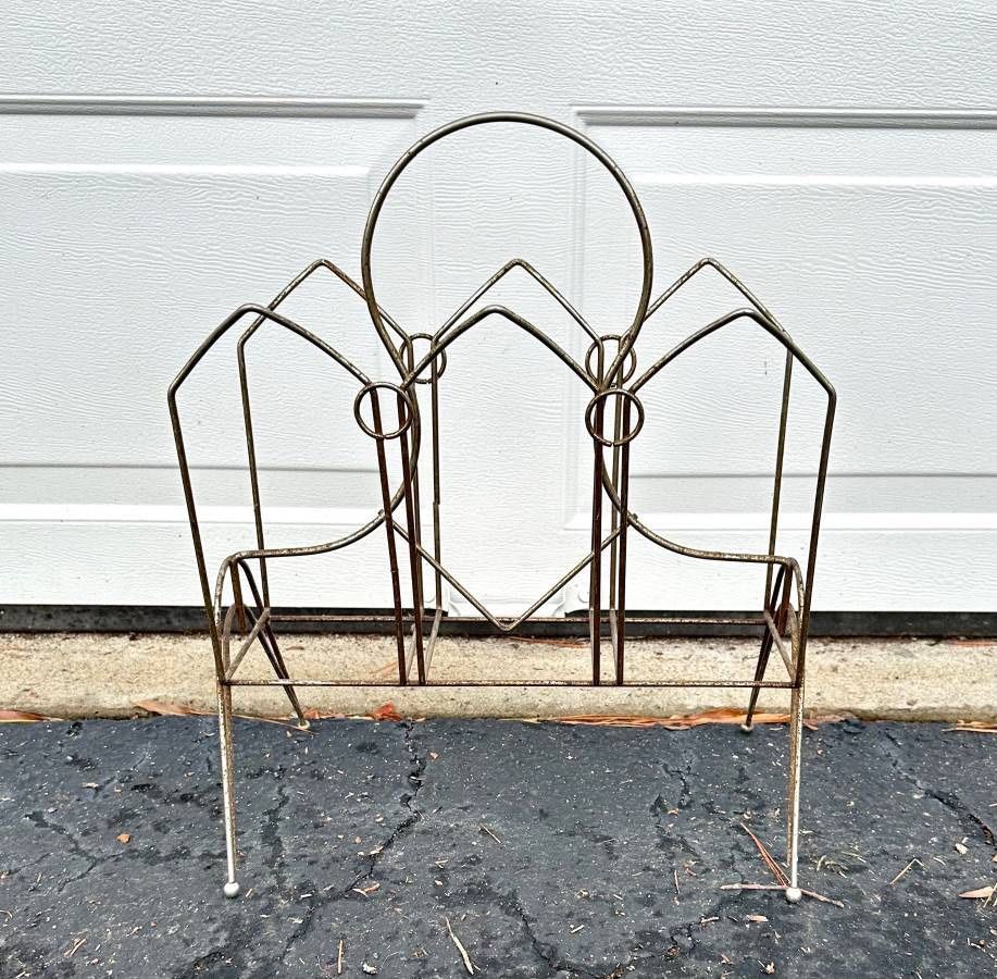 Vintage Mid Century Modern Wire Atomic Magazine Rack Holder