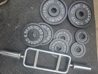 Olympic plates and triceps bar