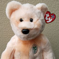 Ty BEANIE BUDDIES COLLECTION. name Is DEAREST. With Rose On Front.  14 Inches Big.  Teddie Bear. Collectable.  Beanie Babies,  Peach Color. Beautiful