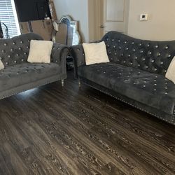 Gray Tufted Sofa and Loveseat LIKE NEW