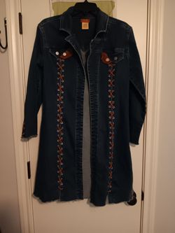 Long Denim Jacket with Lace-Up Detail