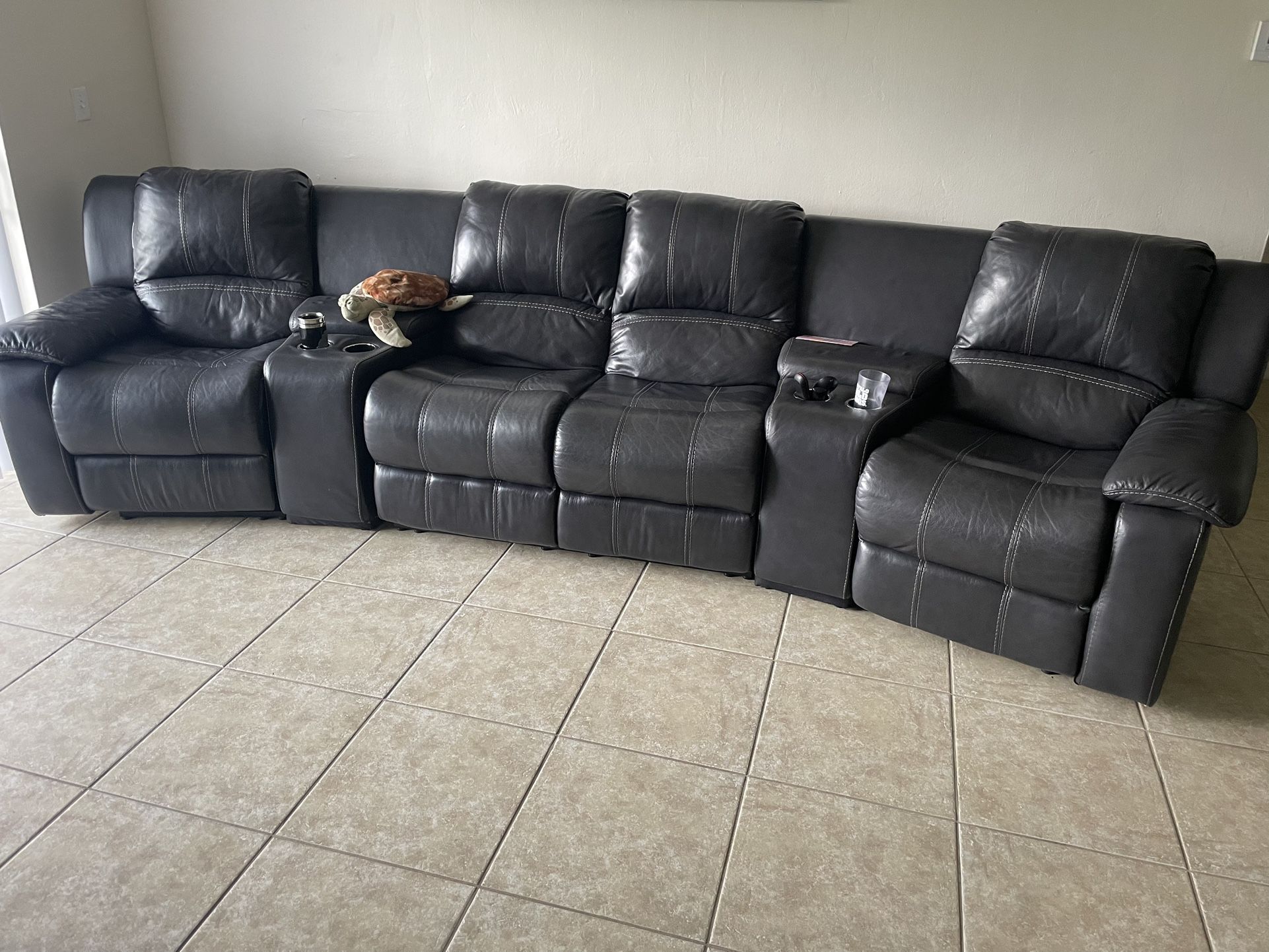 Black Leather  Recliner Sofa