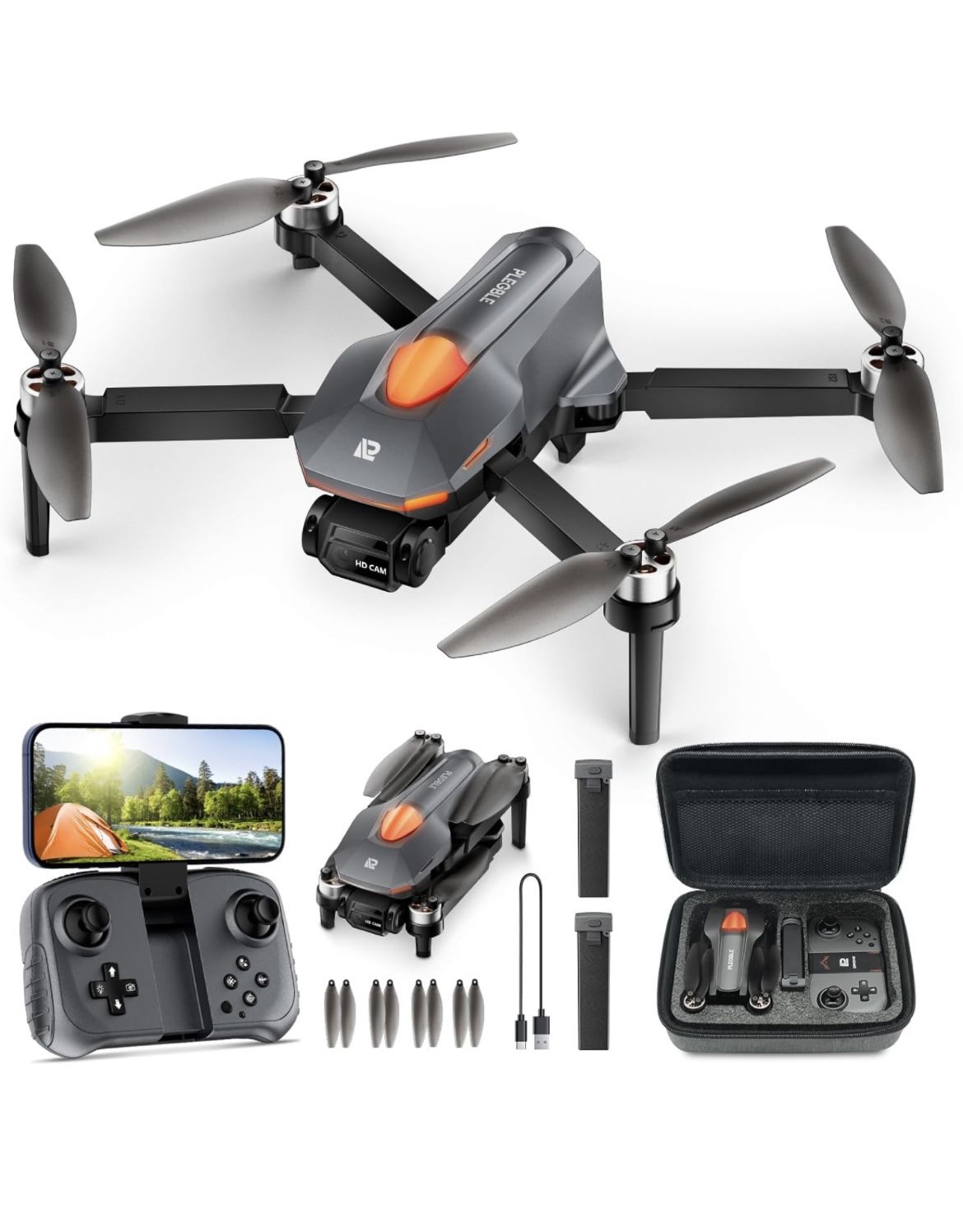 Brushless Motor 1080P FPV Foldable RC Quadcopter with 2 Batteries&Carrying Case, Altitude Hold, Headless Mode, One Key Start, 360° Flips, Beyond-Range