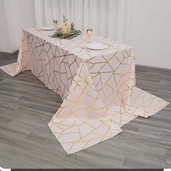 Blush With Gold Foil Geometric Design Tablecloth 90x132