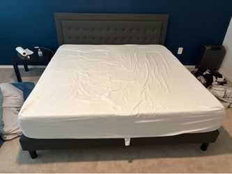 king sized mattress and navy blue bedframe