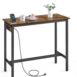 VASAGLE Bar Table, Narrow Long Kitchen Dining Table with Charging Station, Sturdy Metal Frame, Indus