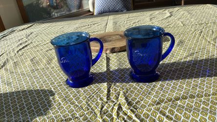 Set of two Starbucks cobalt blue glass mugs
