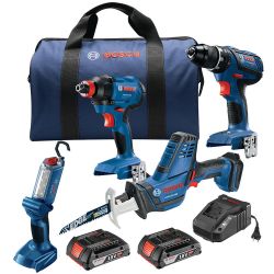 New, BOSCH GXL18V-496B22 18V 4-Tool Combo Kit 