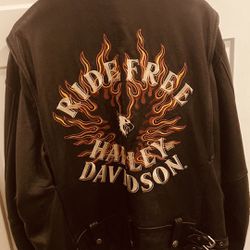 Embroidered Harley Davidson Leather Jacket Size 2XL