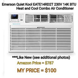 Emerson Quiet Kool EATE14RD2T 230V 14K BTU Through The Wall Heat and Cool Combo Air Conditioner with Remote Control