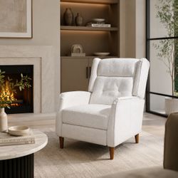 New Modern Pushback Recliner Chair, Upholstered Boucle Accent Chair with Adjustable Footrest, High Back Manual Reclining Chair for Living Room, Bedroo
