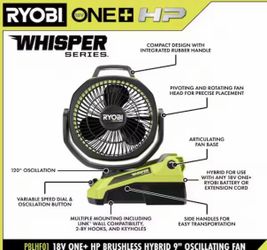 Ryobi 18V ONE+ HP Whisper Series 9" Oscillating Fan