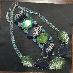 Betsey Johnson Blue Sea Lucite Ocean Rock Necklace & Bracelet Set - MINT