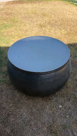 26x17” Hammered Metal Drum Coffee Table