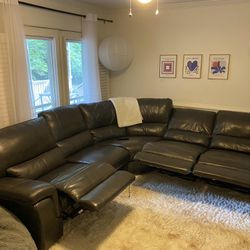 Real Leather Dark Brown Recliner Sectional Sofa