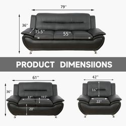 BRAND NEW OPEN BOX  BLACK FRIDAY SALE SET SOFA 3 PCS BLACK LEATHER WHOLESALE 