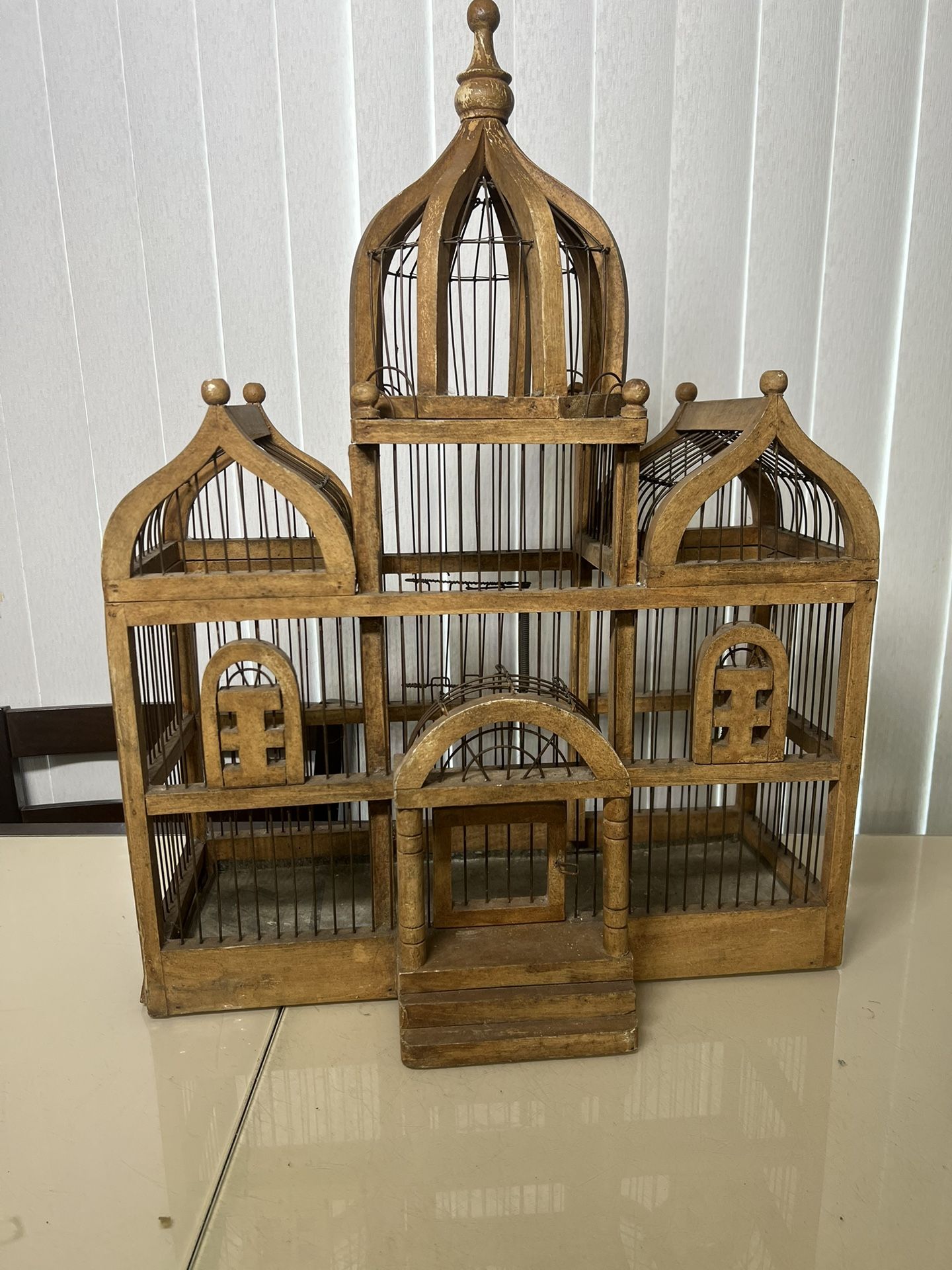Vintage Wooden Metal Bird Cage Taj Mahal / Victorian Style 25” x 19” x 7” Nice. Used in good condition with normal signs of usage.