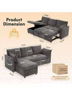 ❤️‍🔥 78-inch pull-out sofa bed with storage divan
