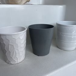 3 ceramic decorative orchid pots shiny white matte gray flower plant pot