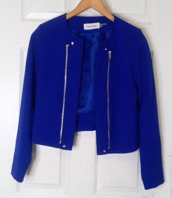 Women's Royal Blue Zip-Front Cropped Jacket