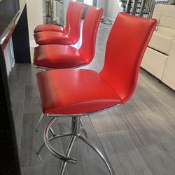 Adjustable Swivel Red Faux Leather Barstools (4)