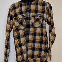 No Boundaries Yellow Black Plaid Hooded Flannel Shirt Jacket Shacket - Mens Size Medium (M)