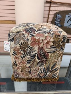 Set Of 3 Floral Upholstered Cube Ottomans Footstools Fringe Trim Decor