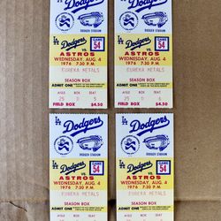 8/4/76 MLB Centennial LA Dodgers vs Astros @ Dodger Stadium Game 54 Ticket Stubs