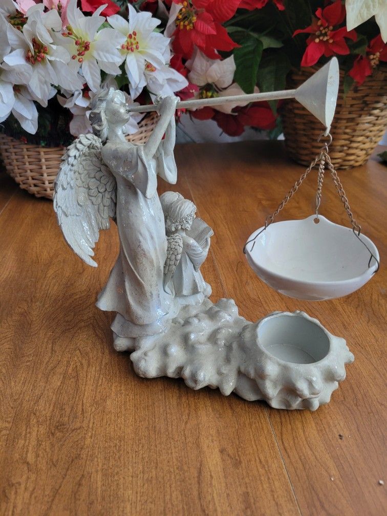 Angel With Trumpet And  Children Tealight Candle Holder