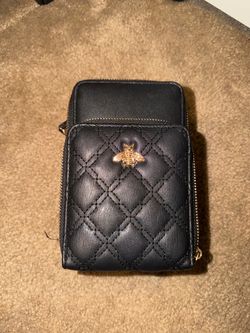 Black Quilted Bee Crossbody Bag