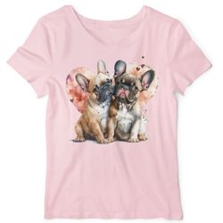 Women's French Bulldog Graphic T-Shirt, Pink Cotton, Short Sleeve Top