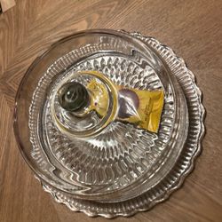vintage pressed glass cake stand with dome lid