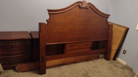 Solid Cherry Carved Four-Poster California King Bed Frame and Box Spring ($380 OBO)