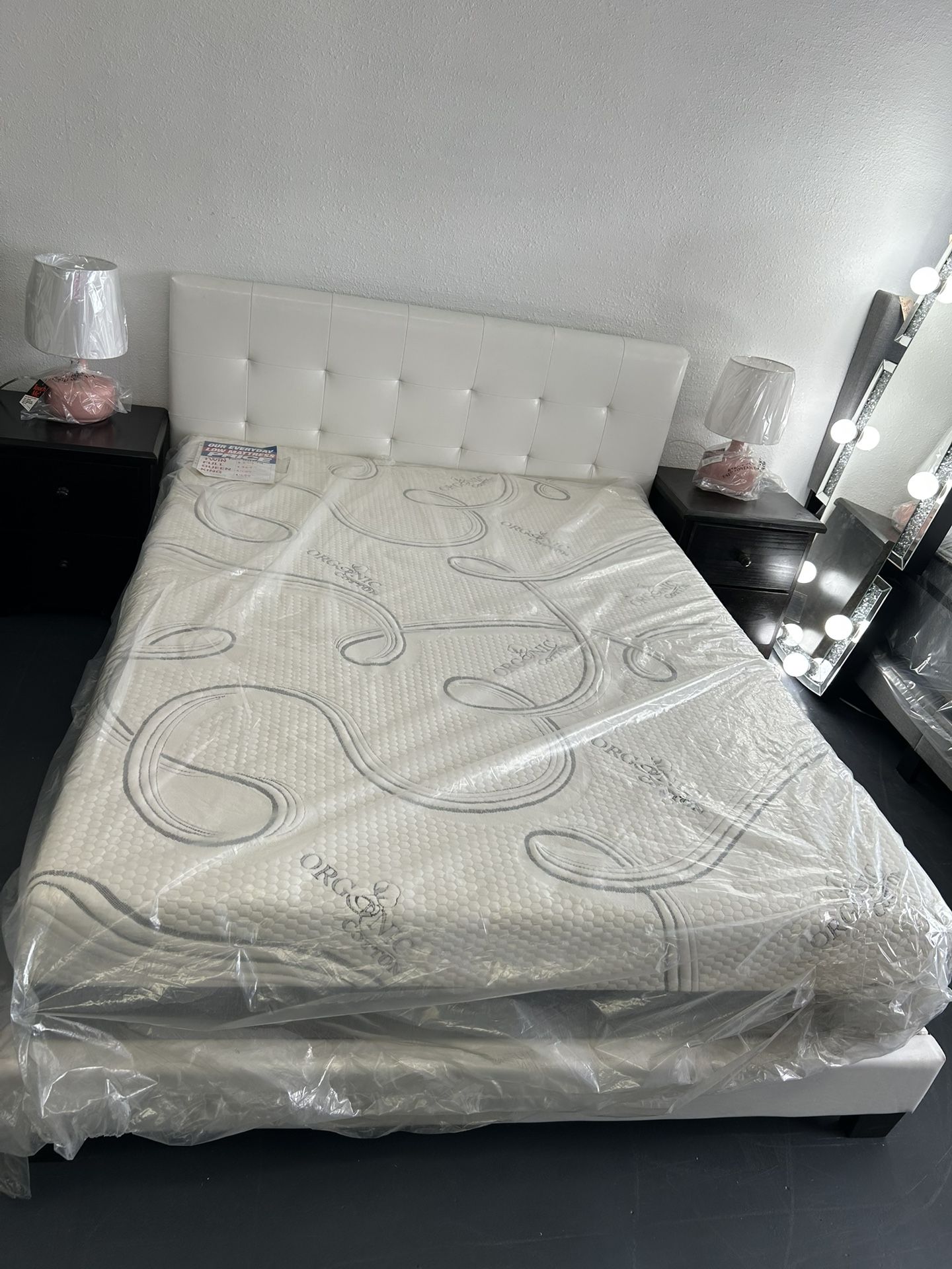 Queen Size Bed Frame White PU Leather