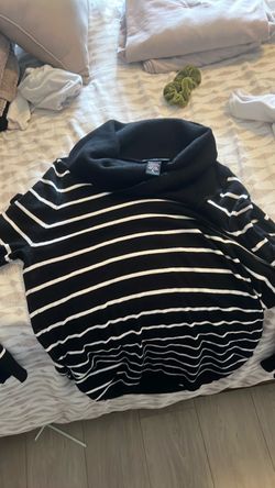 Black White Striped Cowl Neck Sweater XL