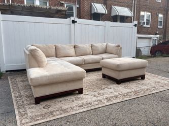 2 Piece Beige Sectional with Ottoman (Delivery Available)