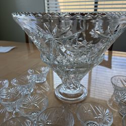 Crystal Glass Bowl And Cups 
