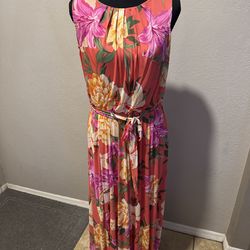Multicoloured floral maxi dress with tie waist, Size: 10 #floral #maxidress #summerdress New with tag  Stretch dress