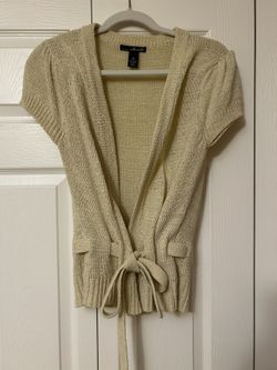 Willi Smith Open Front Women’s Cardigan Sweater Acrylic Blend Medium Cream Beige W/Tie