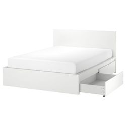 IKEA Full Size Malm Bed With 2 Storage Drawers White 
