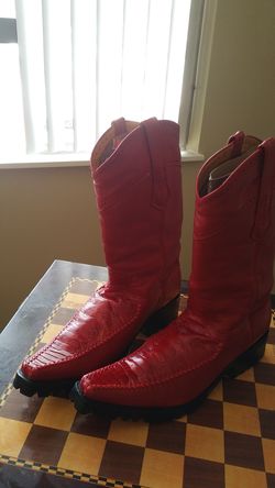 Red versace ostrich belly boots